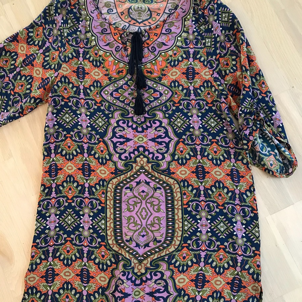 TOLANI tunic dress 100% silk boho chic EXCELLENT